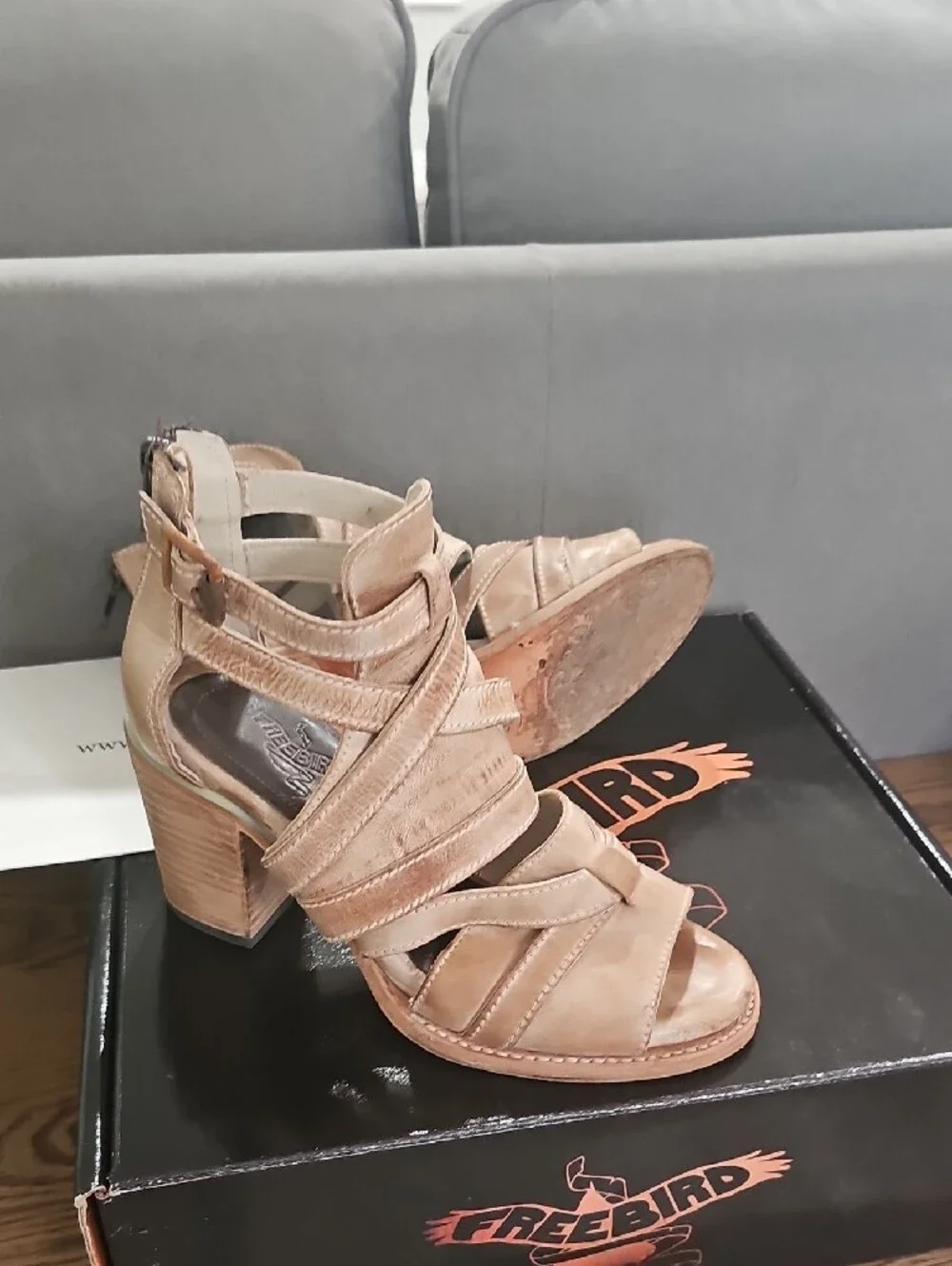 Freebird by Steven Taupe/Tan Suede Strappy Block Heel Sandal